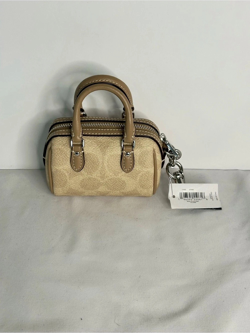 Coach Mini Rowan Bag Charm In Signature Canvas Chalk/Tan - Picture 2 of 5